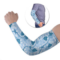 Anthurium Pikake Ti Leaf Palaka Arm Sleeves Blue Version LT01 Set of 2 Blue - Polynesian Pride