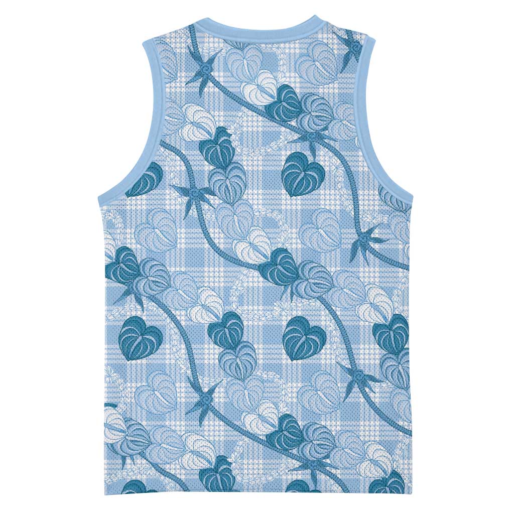Anthurium Pikake Ti Leaf Palaka Basketball Jersey Blue Version LT01 - Polynesian Pride