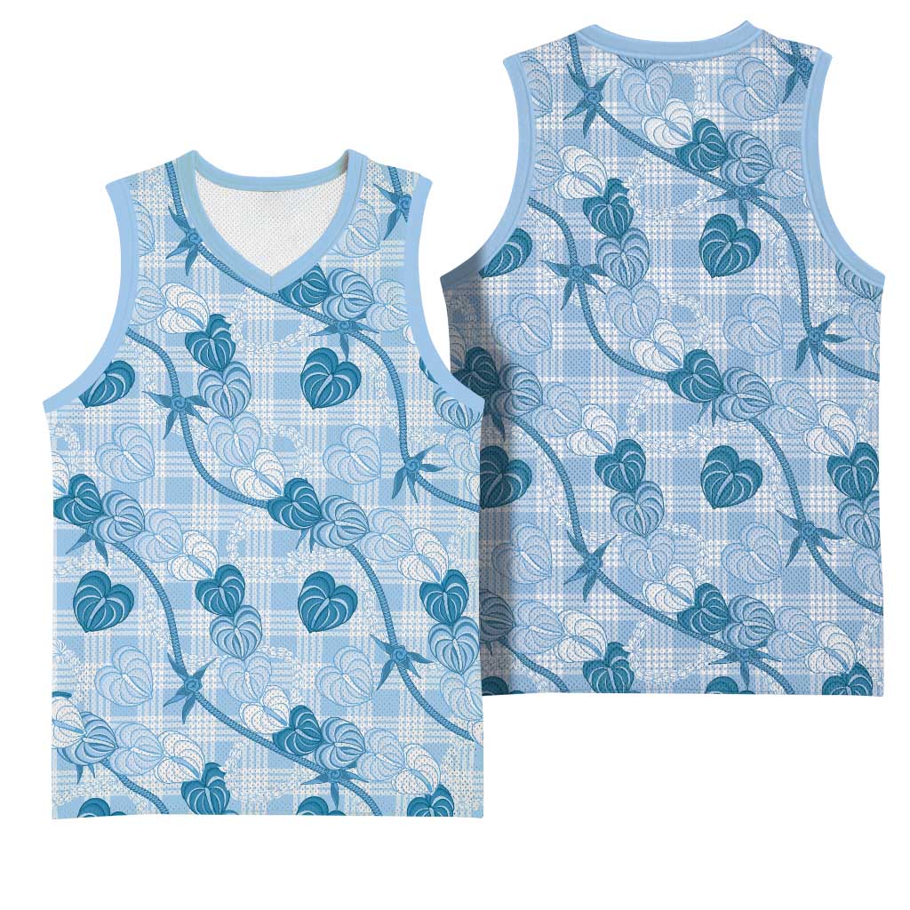 Anthurium Pikake Ti Leaf Palaka Basketball Jersey Blue Version LT01 - Polynesian Pride