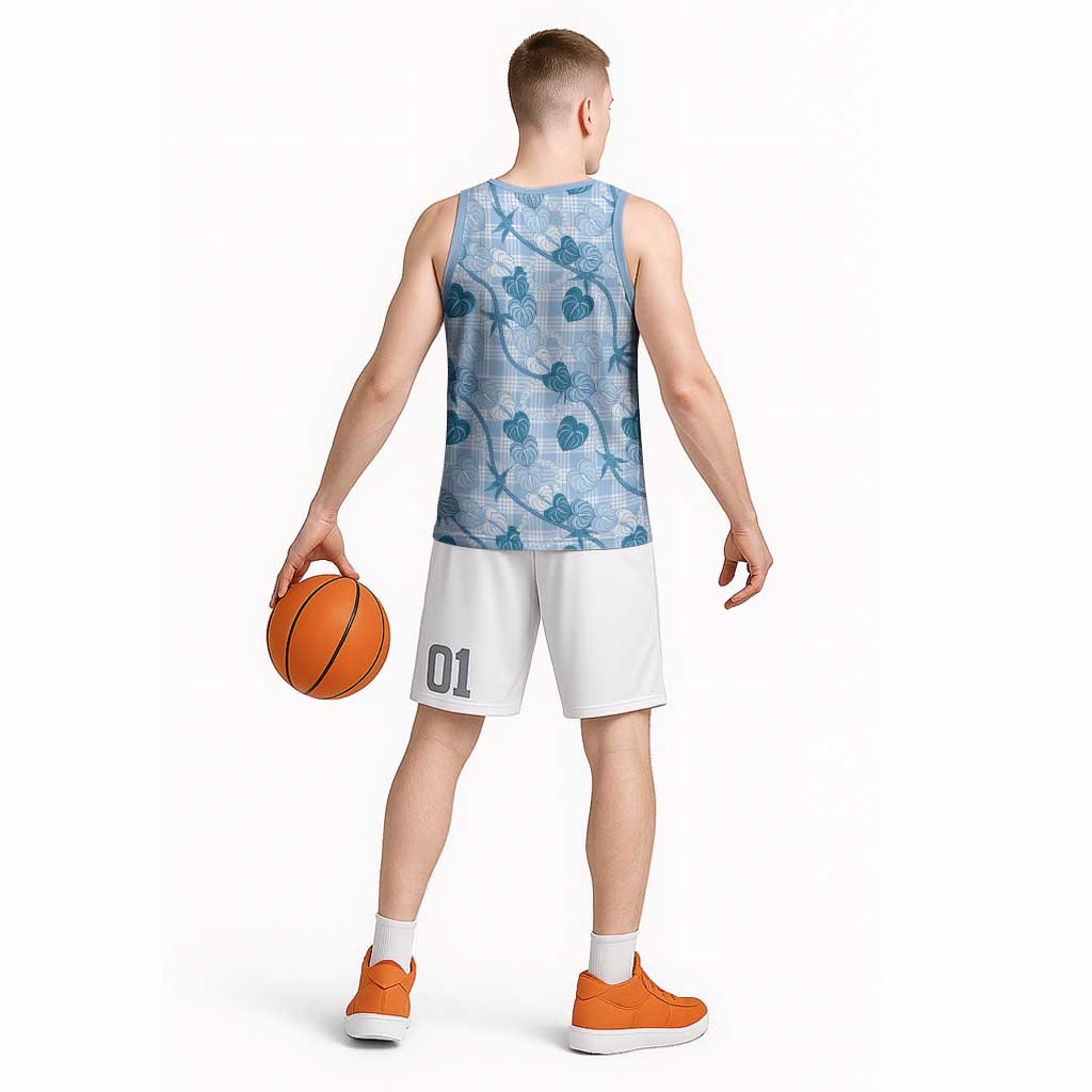 Anthurium Pikake Ti Leaf Palaka Basketball Jersey Blue Version LT01 - Polynesian Pride