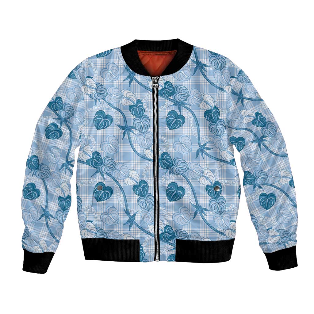 Anthurium Pikake Ti Leaf Palaka Bomber Jacket Blue Version