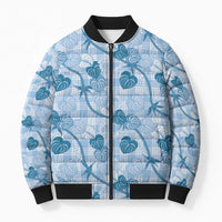 Anthurium Pikake Ti Leaf Palaka Bomber Puffer Jacket Blue Version LT01 Unisex Blue - Polynesian Pride