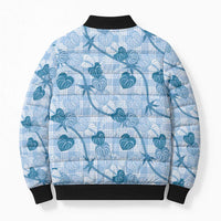 Anthurium Pikake Ti Leaf Palaka Bomber Puffer Jacket Blue Version LT01 - Polynesian Pride