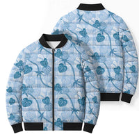Anthurium Pikake Ti Leaf Palaka Bomber Puffer Jacket Blue Version LT01 - Polynesian Pride