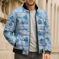 Anthurium Pikake Ti Leaf Palaka Bomber Puffer Jacket Blue Version LT01 - Polynesian Pride