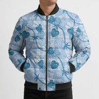 Anthurium Pikake Ti Leaf Palaka Bomber Puffer Jacket Blue Version LT01 - Polynesian Pride