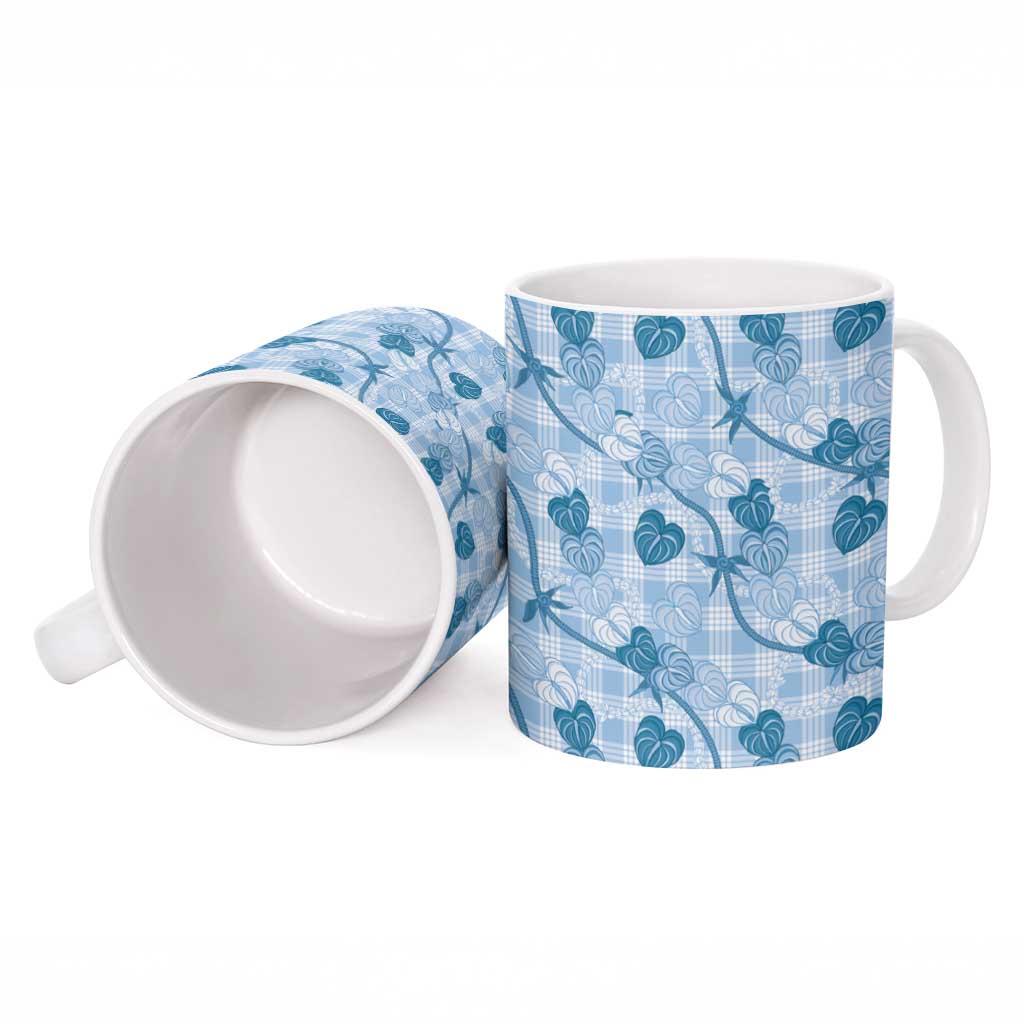 Anthurium Pikake Ti Leaf Palaka Ceramic Mug Blue Version LT01 - Polynesian Pride
