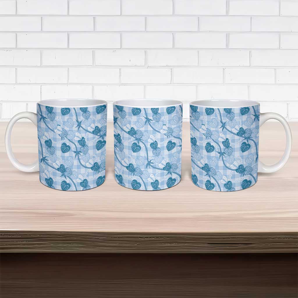 Anthurium Pikake Ti Leaf Palaka Ceramic Mug Blue Version LT01 - Polynesian Pride