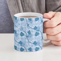 Anthurium Pikake Ti Leaf Palaka Ceramic Mug Blue Version LT01 - Polynesian Pride
