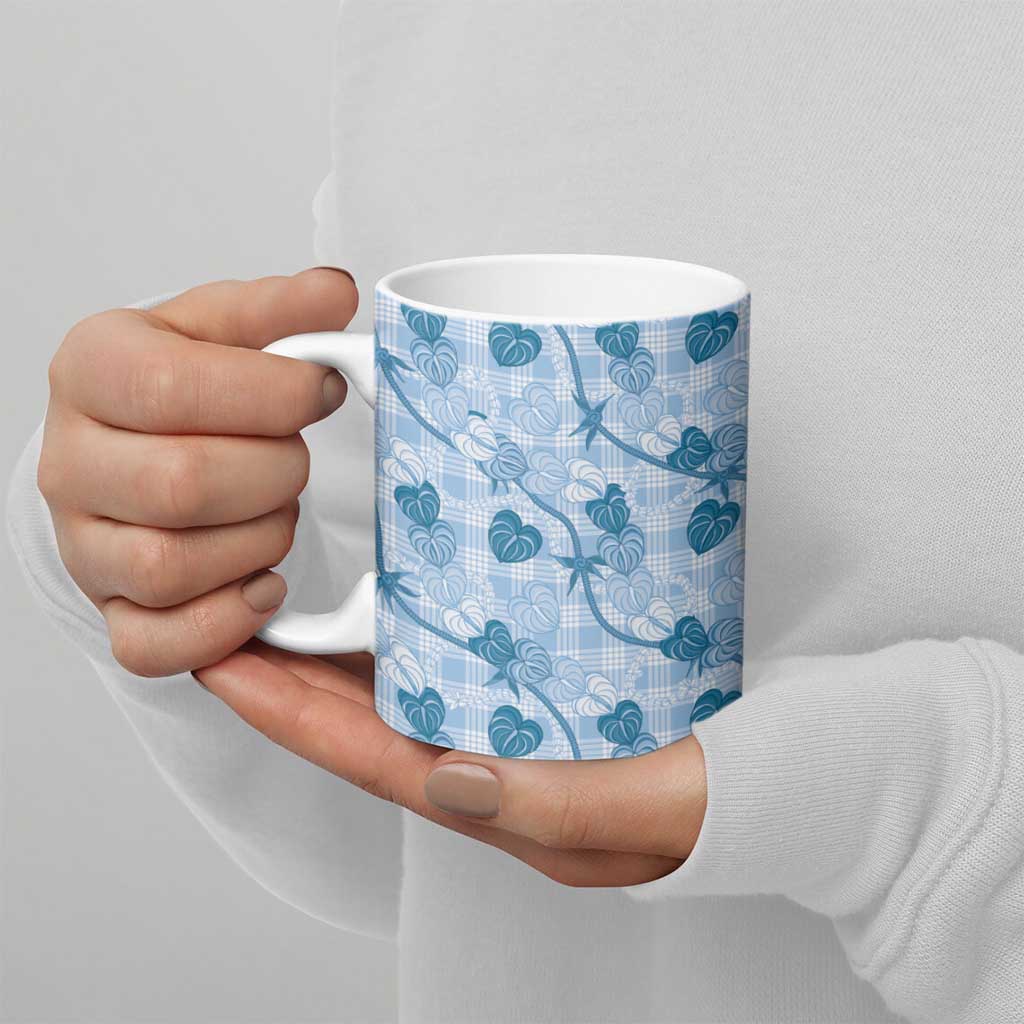 Anthurium Pikake Ti Leaf Palaka Ceramic Mug Blue Version LT01 - Polynesian Pride