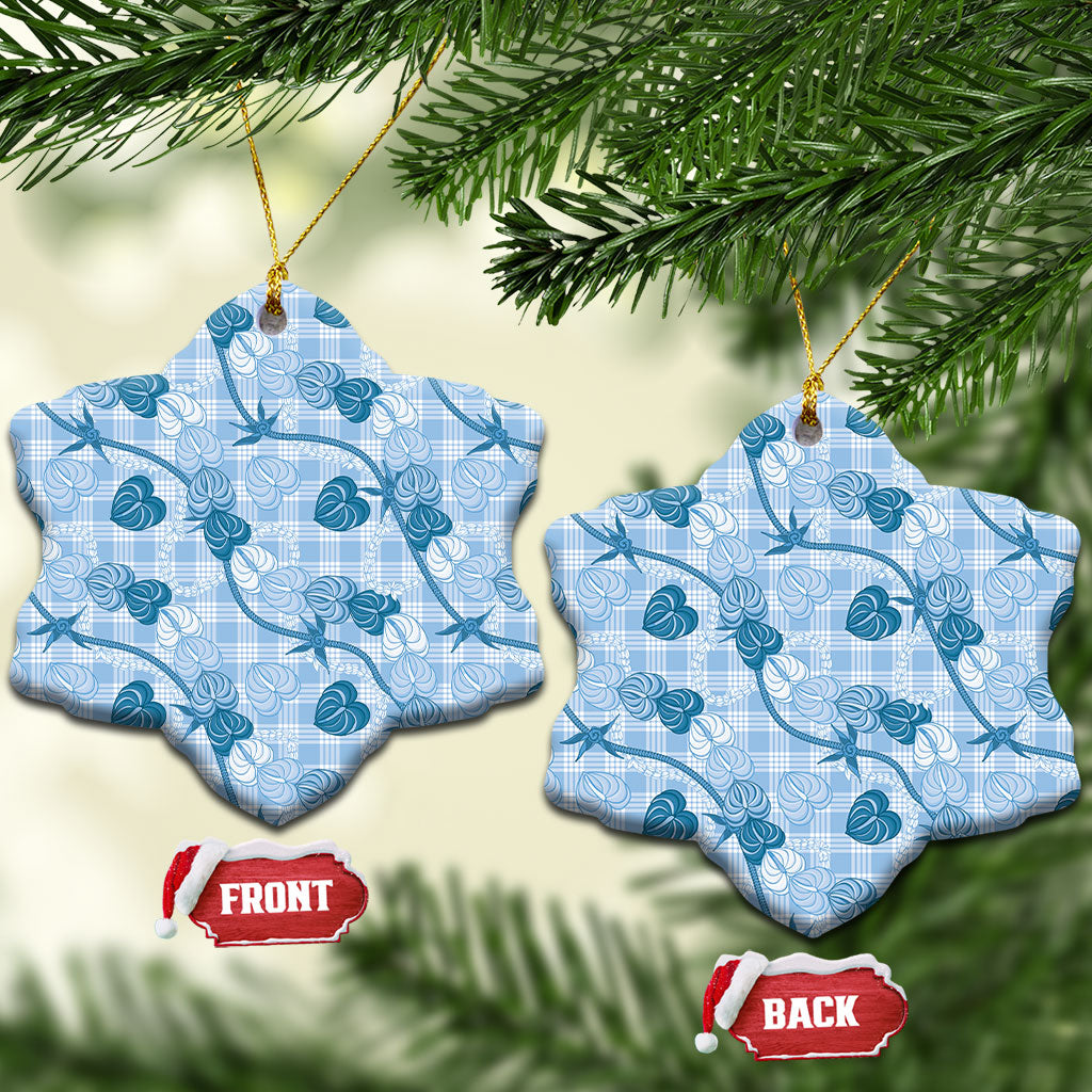 Anthurium Pikake Ti Leaf Palaka Ceramic Ornament Blue Version LT01 Snow Flake Blue - Polynesian Pride