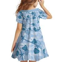 Anthurium Pikake Ti Leaf Palaka Family Matching Off Shoulder Maxi Dress and Hawaiian Shirt Blue Version LT01 - Polynesian Pride
