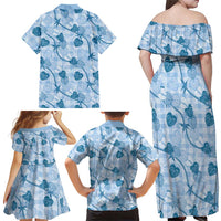 Anthurium Pikake Ti Leaf Palaka Family Matching Off Shoulder Maxi Dress and Hawaiian Shirt Blue Version LT01 - Polynesian Pride