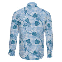 Anthurium Pikake Ti Leaf Palaka Family Matching Off Shoulder Short Dress and Hawaiian Shirt Blue Version LT01 - Polynesian Pride