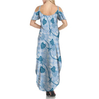 Anthurium Pikake Ti Leaf Palaka Family Matching Summer Maxi Dress and Hawaiian Shirt Blue Version LT01 - Polynesian Pride