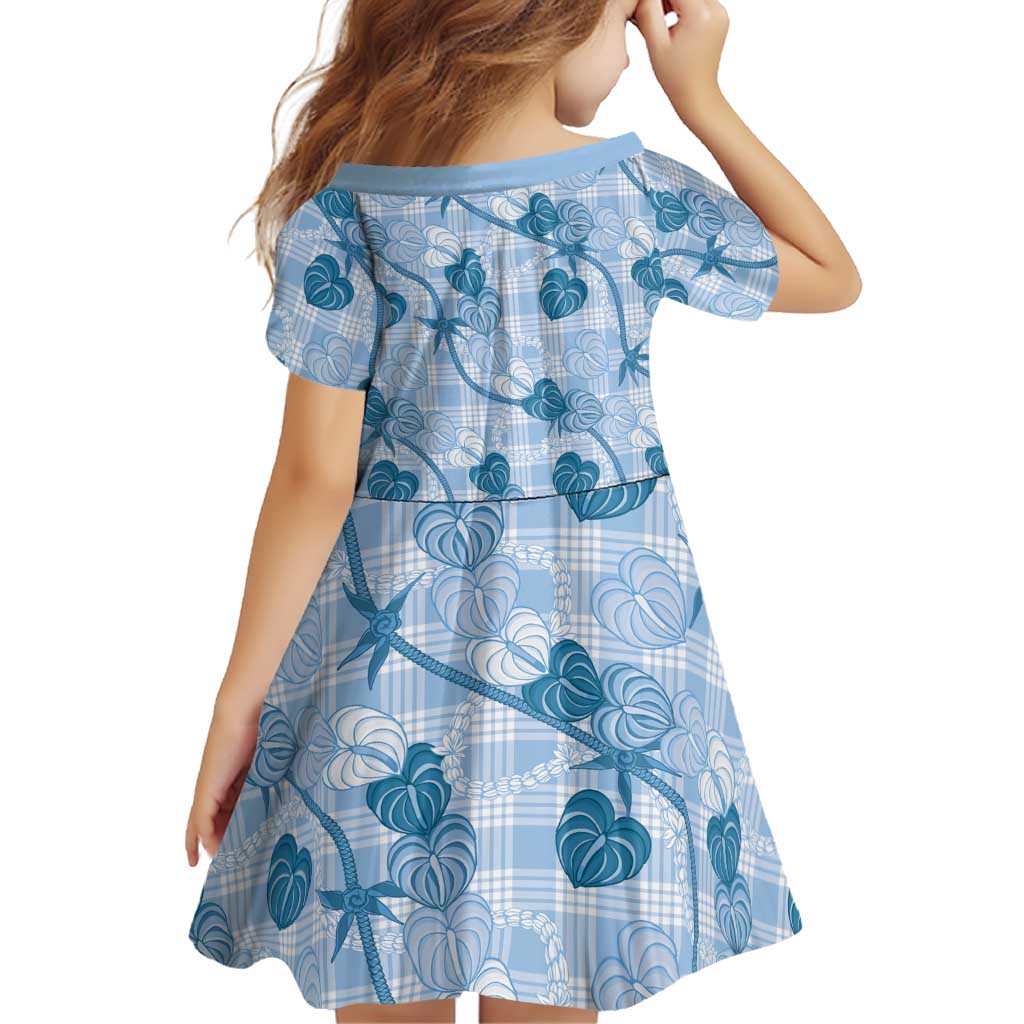 Anthurium Pikake Ti Leaf Palaka Family Matching Tank Maxi Dress and Hawaiian Shirt Blue Version LT01 - Polynesian Pride
