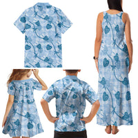 Anthurium Pikake Ti Leaf Palaka Family Matching Tank Maxi Dress and Hawaiian Shirt Blue Version LT01 - Polynesian Pride