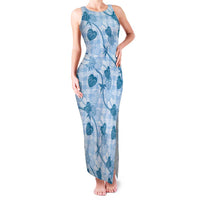 Anthurium Pikake Ti Leaf Palaka Family Matching Tank Maxi Dress and Hawaiian Shirt Blue Version LT01 Mom's Dress Blue - Polynesian Pride