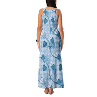 Anthurium Pikake Ti Leaf Palaka Family Matching Tank Maxi Dress and Hawaiian Shirt Blue Version LT01 - Polynesian Pride