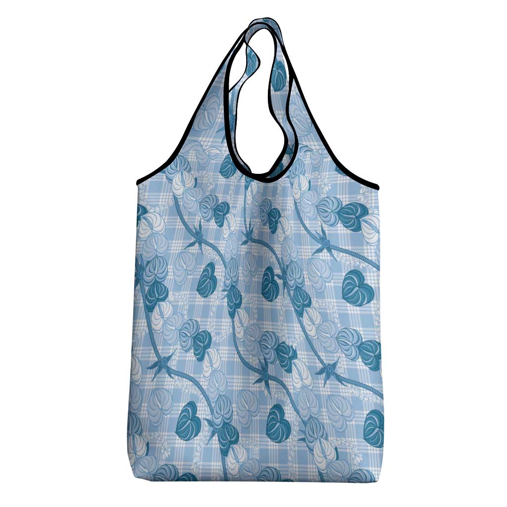 Anthurium Pikake Ti Leaf Palaka Grocery Bag Blue Version LT01 - Polynesian Pride