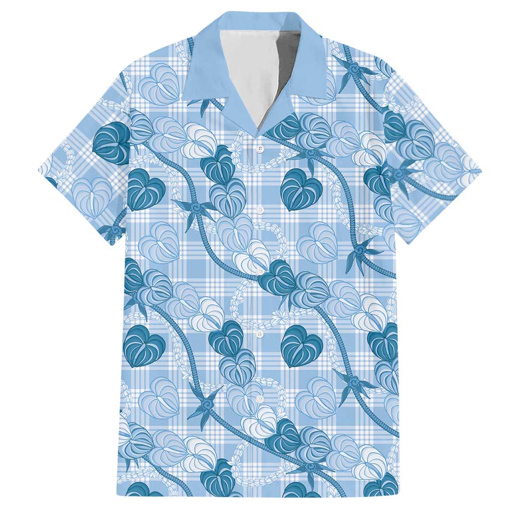 Anthurium Pikake Ti Leaf Palaka Hawaiian Shirt Blue Version