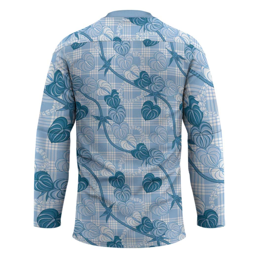 Anthurium Pikake Ti Leaf Palaka Hockey Jersey Blue Version LT01 - Polynesian Pride