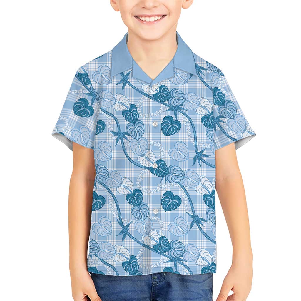 Anthurium Pikake Ti Leaf Palaka Kid Hawaiian Shirt Blue Version