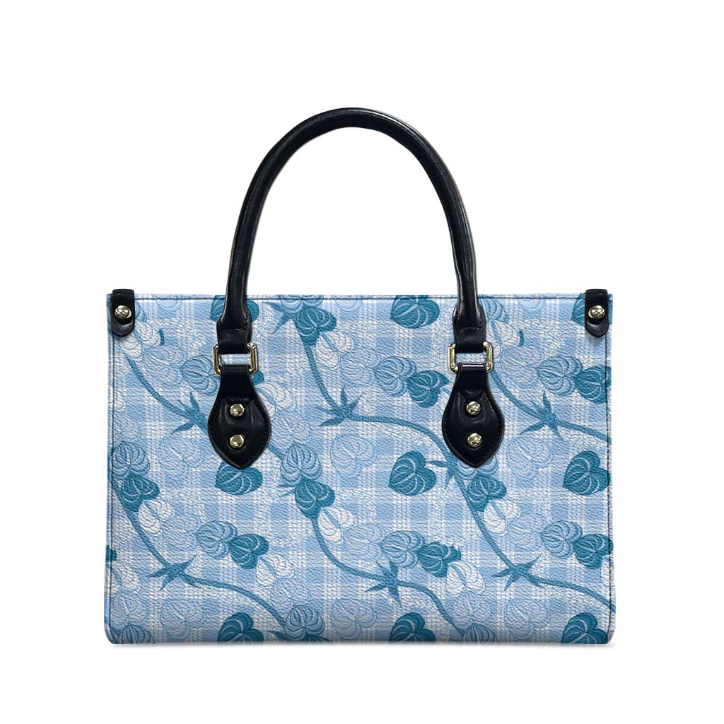 Anthurium Pikake Ti Leaf Palaka Leather Bag Blue Version