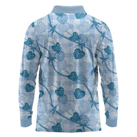 Anthurium Pikake Ti Leaf Palaka Long Sleeve Polo Shirt Blue Version