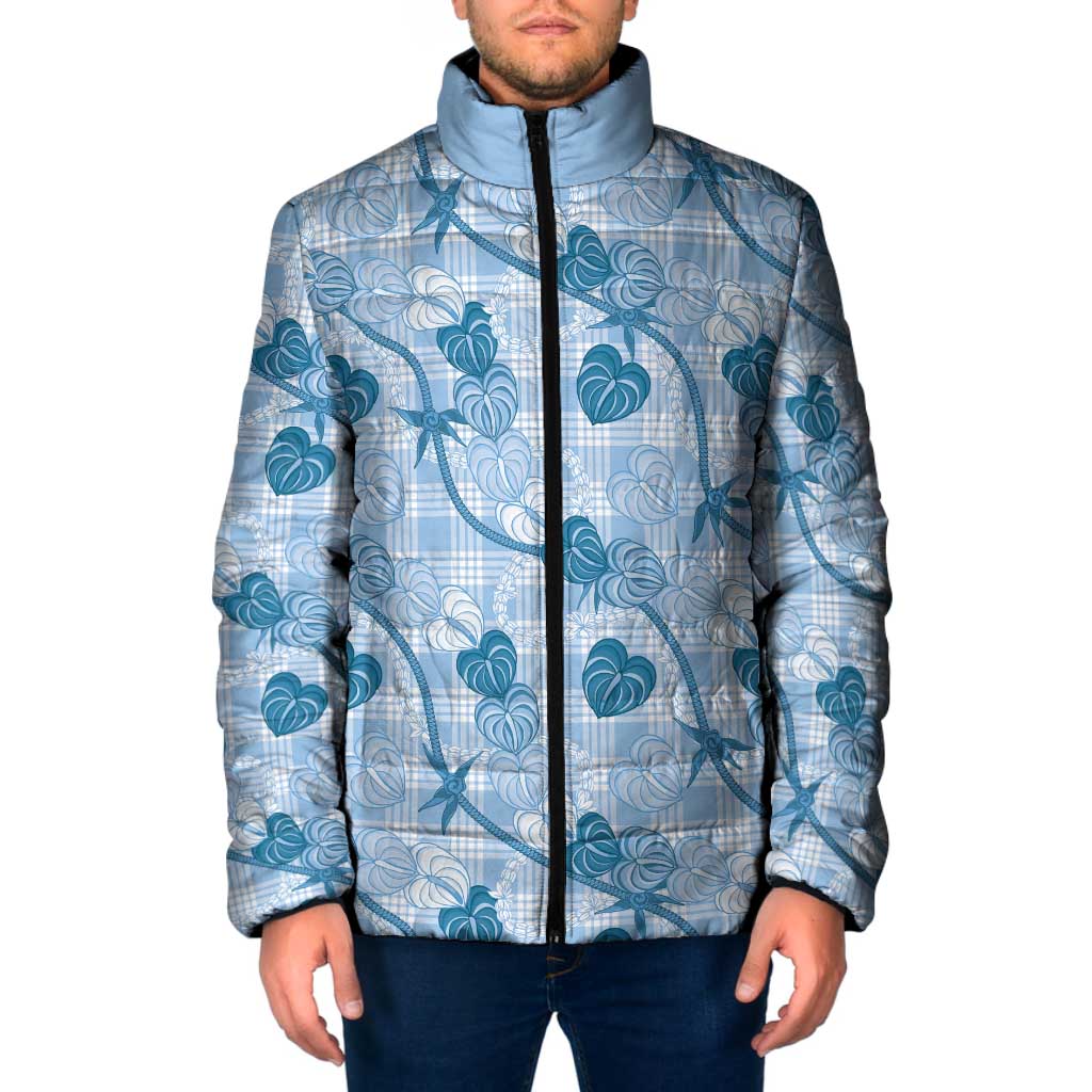Anthurium Pikake Ti Leaf Palaka Padded Jacket Blue Version LT01 Men Blue - Polynesian Pride