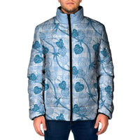 Anthurium Pikake Ti Leaf Palaka Padded Jacket Blue Version LT01 Men Blue - Polynesian Pride