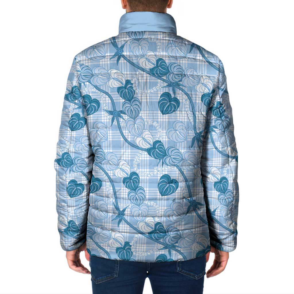 Anthurium Pikake Ti Leaf Palaka Padded Jacket Blue Version LT01 - Polynesian Pride