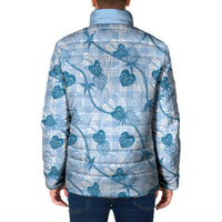 Anthurium Pikake Ti Leaf Palaka Padded Jacket Blue Version LT01 - Polynesian Pride