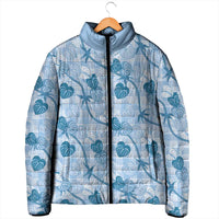 Anthurium Pikake Ti Leaf Palaka Padded Jacket Blue Version LT01 - Polynesian Pride