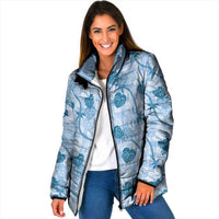 Anthurium Pikake Ti Leaf Palaka Padded Jacket Blue Version LT01 Women Blue - Polynesian Pride
