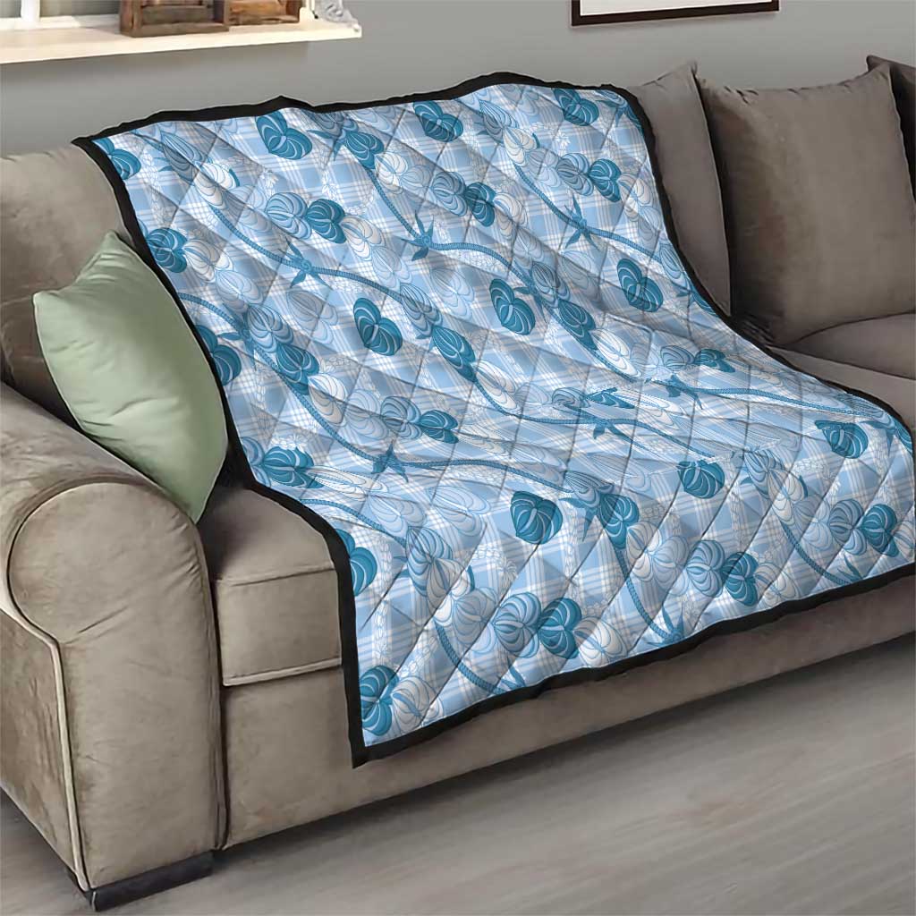 Anthurium Pikake Ti Leaf Palaka Quilt Blue Version LT01 - Polynesian Pride