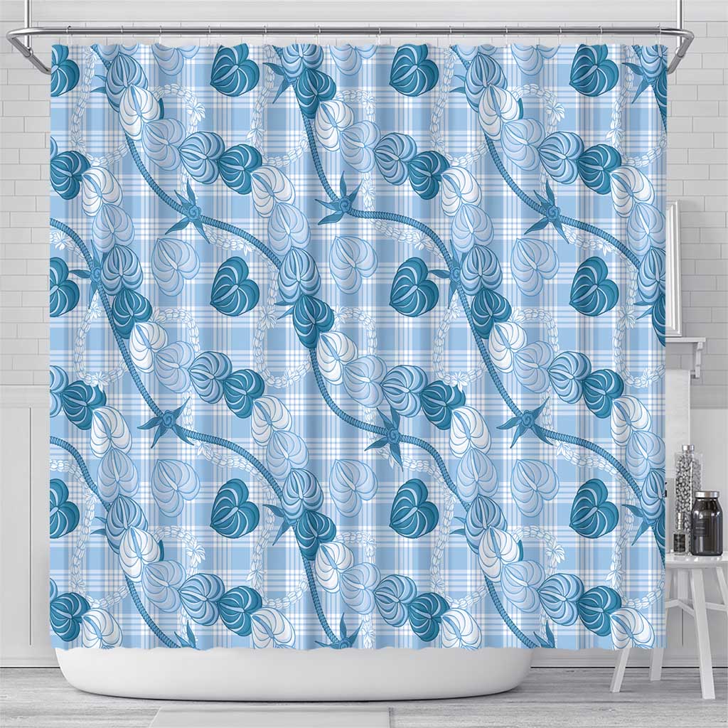 Anthurium Pikake Ti Leaf Palaka Shower Curtain Blue Version