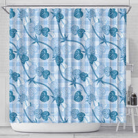 Anthurium Pikake Ti Leaf Palaka Shower Curtain Blue Version