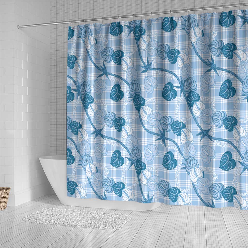 Anthurium Pikake Ti Leaf Palaka Shower Curtain Blue Version