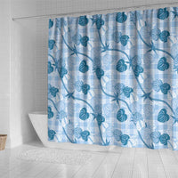 Anthurium Pikake Ti Leaf Palaka Shower Curtain Blue Version