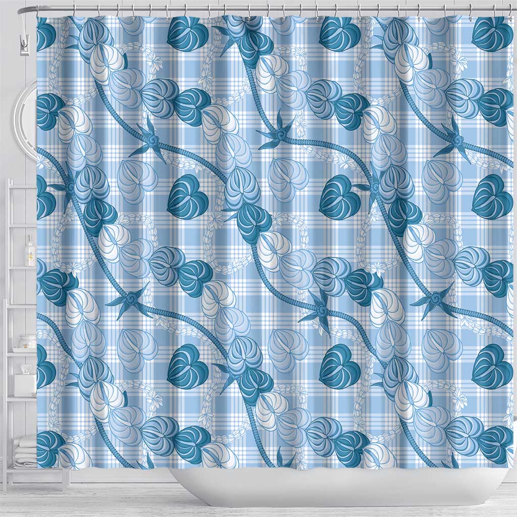Anthurium Pikake Ti Leaf Palaka Shower Curtain Blue Version