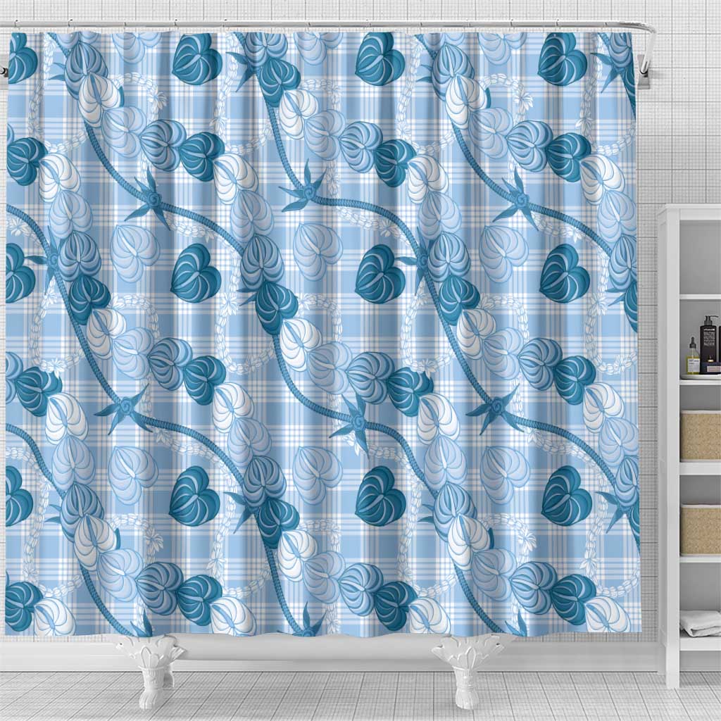 Anthurium Pikake Ti Leaf Palaka Shower Curtain Blue Version