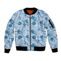 Anthurium Pikake Ti Leaf Palaka Sleeve Zip Bomber Jacket Blue Version LT01 Unisex Blue - Polynesian Pride