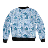 Anthurium Pikake Ti Leaf Palaka Sleeve Zip Bomber Jacket Blue Version LT01 - Polynesian Pride
