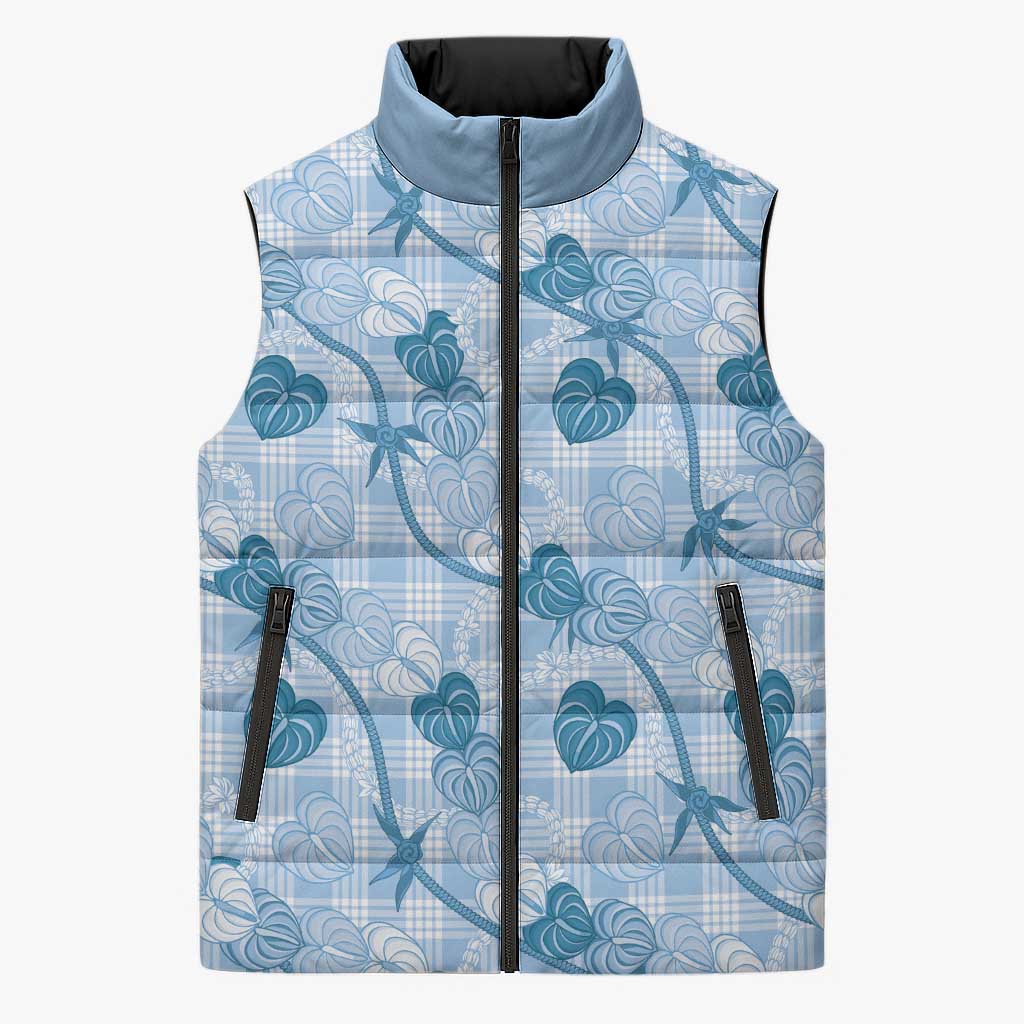Anthurium Pikake Ti Leaf Palaka Sleeveless Puffer Jacket Blue Version LT01 Unisex Blue - Polynesian Pride