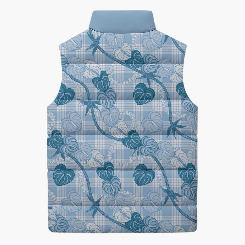 Anthurium Pikake Ti Leaf Palaka Sleeveless Puffer Jacket Blue Version LT01 - Polynesian Pride