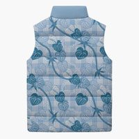 Anthurium Pikake Ti Leaf Palaka Sleeveless Puffer Jacket Blue Version LT01 - Polynesian Pride