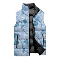 Anthurium Pikake Ti Leaf Palaka Sleeveless Puffer Jacket Blue Version LT01 - Polynesian Pride