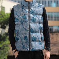 Anthurium Pikake Ti Leaf Palaka Sleeveless Puffer Jacket Blue Version LT01 - Polynesian Pride