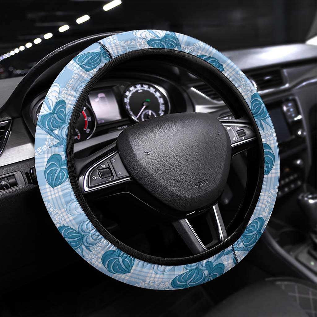 Anthurium Pikake Ti Leaf Palaka Steering Wheel Cover Blue Version